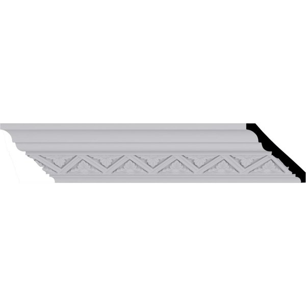 Ekena Millwork 3"H x 3"P x 4 1/8"F x 94 1/2"L, (2 3/8" Repeat), Bradley Crown Moulding MLD03X03X04BY